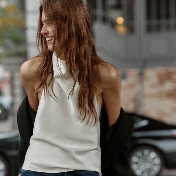 ZARA Ecru Satin Effect Halter Top – Sizes XS & M – NWT Brand New with Tags 🤍 - Picture 2 of 10